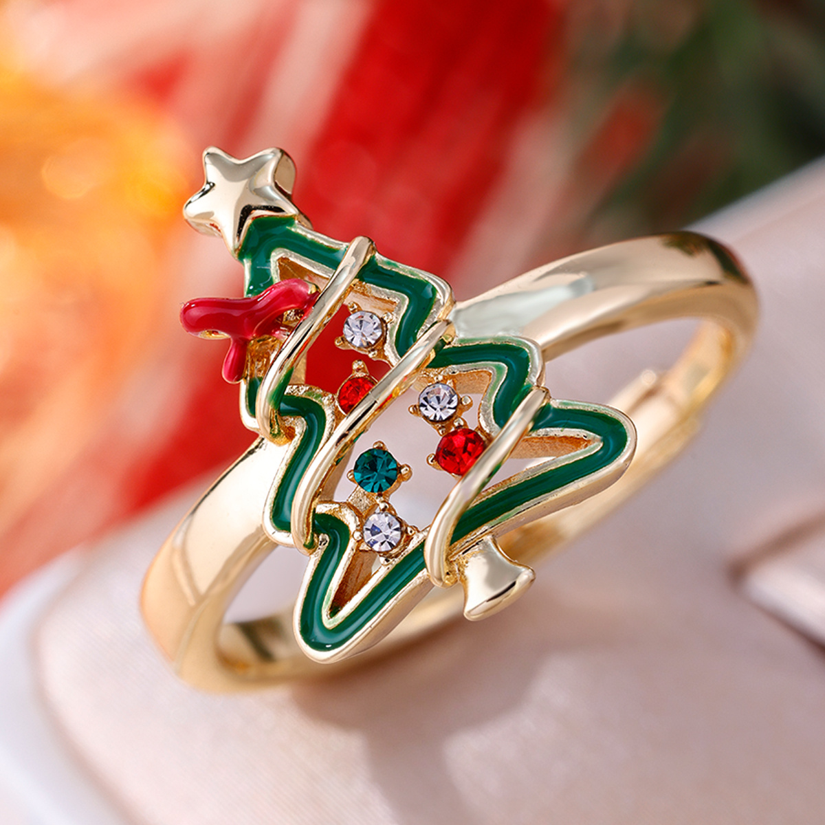 Star Bow Christmas Tree Zirconia Open Ring